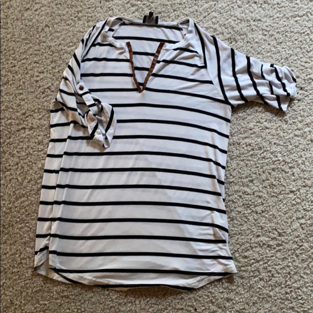 Market & Spruce Striped top with faux leather trim